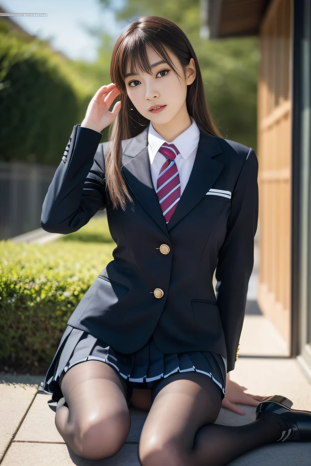 beautiful meticulous girl, very detailed eyes and face, beautiful detailed eyes, ridiculous, incredibly ridiculous, huge file size, super detailed, high resolution, very detailed, best quality, masterpiece, kemomimi, ((Japanese girls' high school uniform)), illustration, very detailed, CG, unity, 8k wallpaper, amazing, fine details, masterpiece, best quality, very detailed CG uniform 8k wallpaper, face light, movie lighting, 1girl,  years, (without panties) ), (((dynamic pose))), (camel toe), (half), (pantyhose), (bent knee and leg sitting))