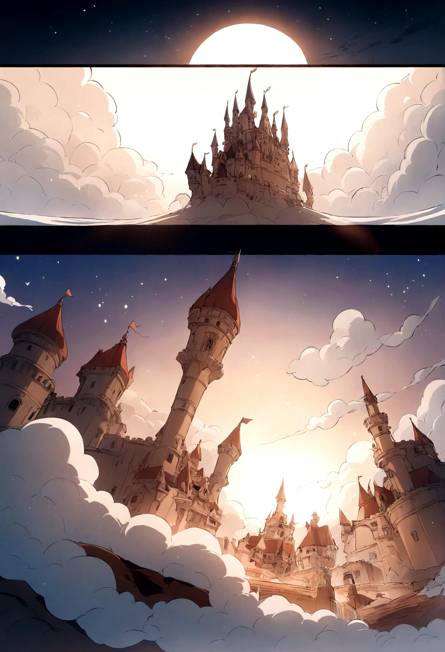 comics，flying castle, filling the air