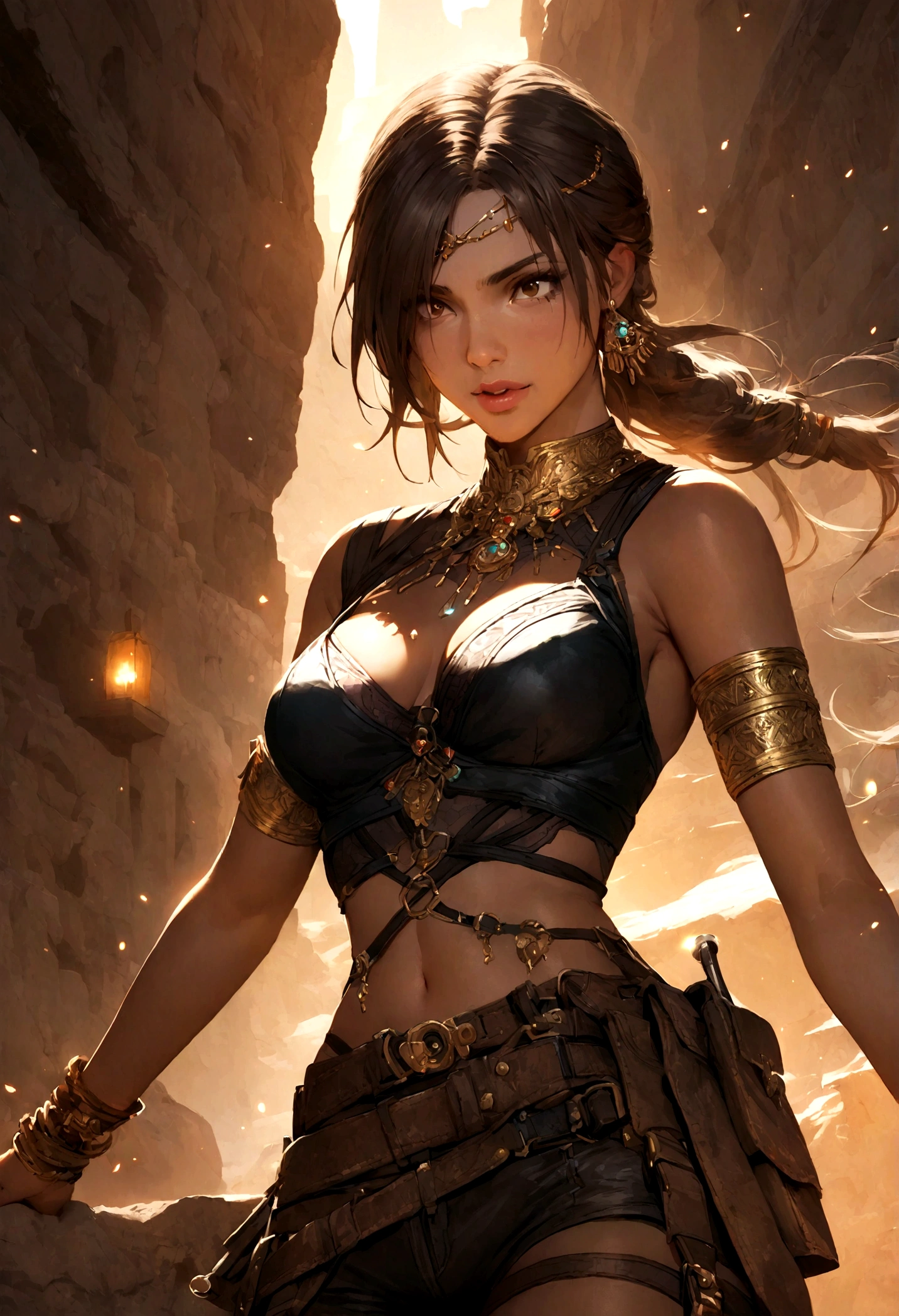 1girl,a beautiful fashion model ,(masterpiece, official art, best quality) (blue eyes) ,long and shiny hair, black hair, long ponytail, hair strand between eyes, full lips, upturned nose ((((tan skin, bronze skin, 1.3)))), big boobs, stripping, elegant makeup, exhibitionism, naked in public, akali, slim thighs, toned body, shiny skin, sexy pose, blue eyes,(( (slender, skinny, slim))), gold hoop earrings, pink eyeshadow, cute face, grope, (((((girl chained to post in front of campfire, helpless, girl is surrounded by monsters)))) dynamic lighting, girl having sex with monster