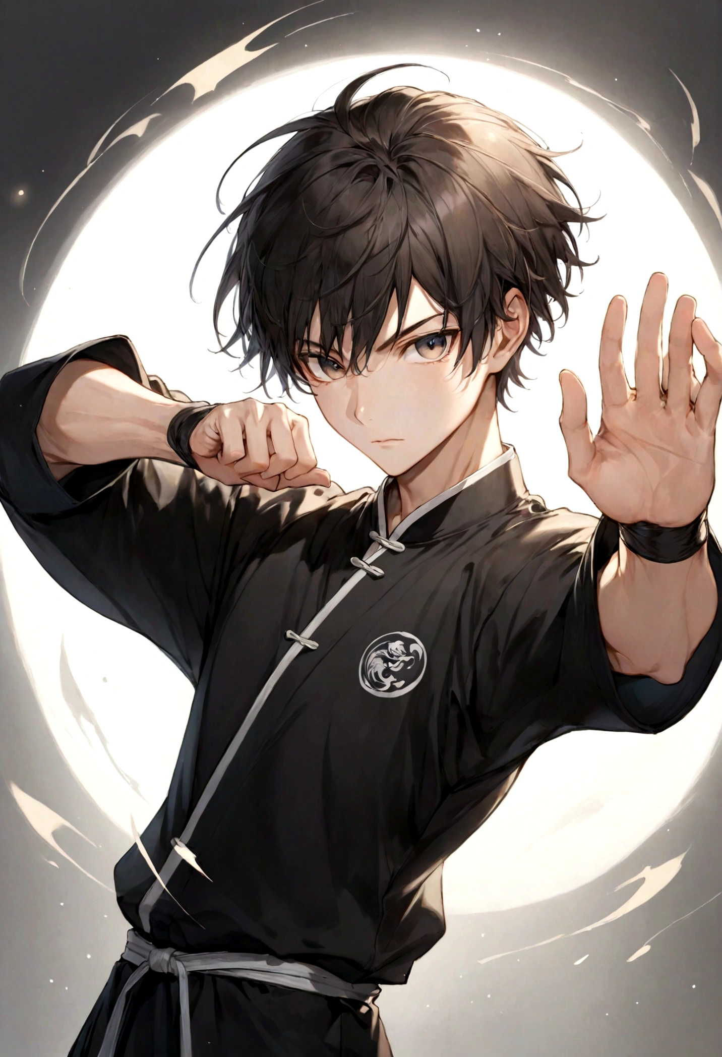 Male high school student good at martial arts, rim light, kung fu pose, cartoon form, ordinary hairstyle,
