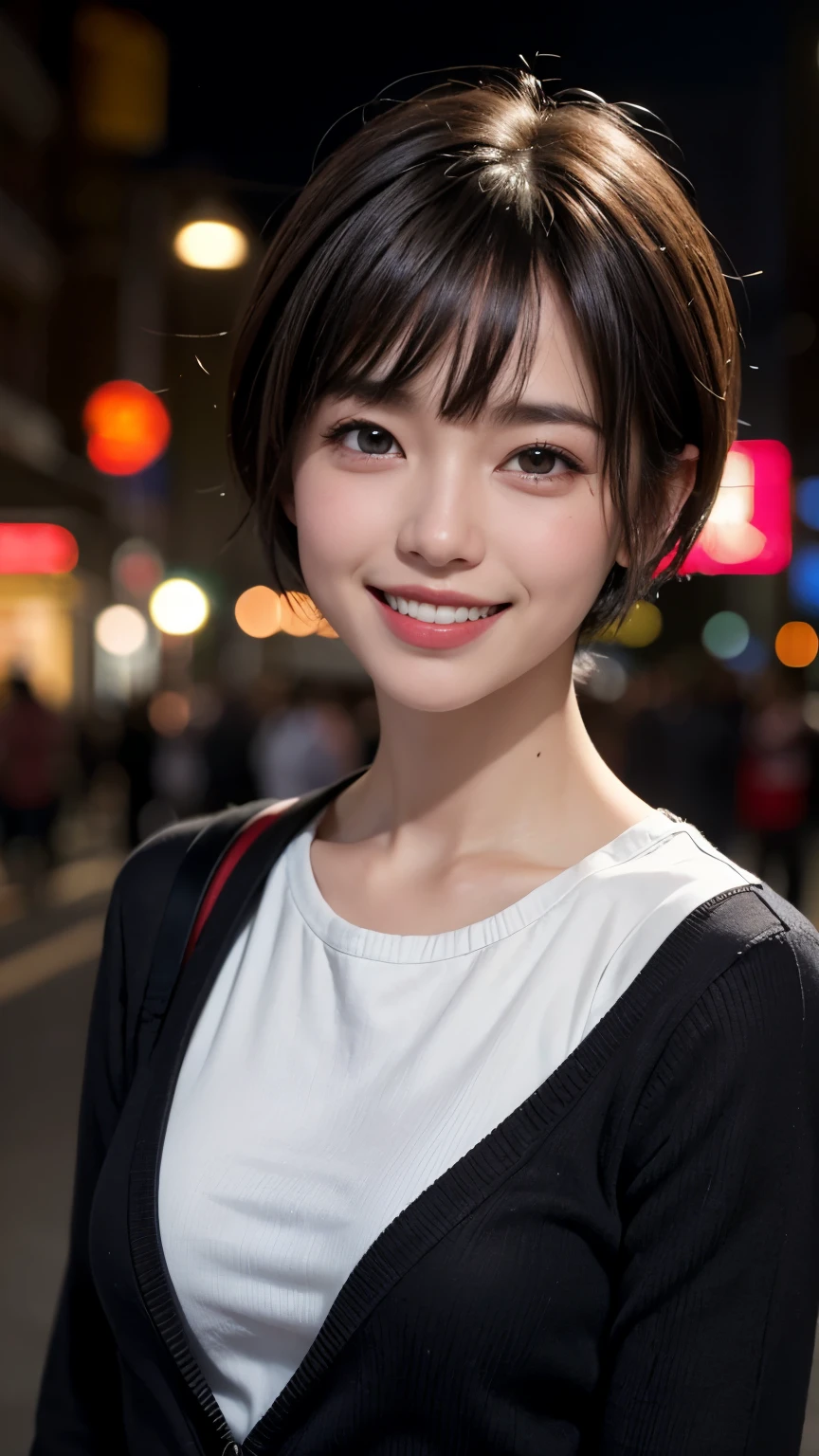 cute 26 year old,1 girl,slim face ,8K,Super realistic image quality,dynamic shadow,sparkling eyes,clear black eyes,movie theater lighting,dark back alley,night,Darkness of the city,suit, ((A smile showing white teeth)),((Open mouth and smile happily)),((short hair)),((very short bangs)),Brown Hair:1.5,close, 8K, Raw photo, highest quality, masterpiece,realistic, photo-realistic,
Hawaii's North Shore、Ocean、((White Tシャツ))、Skinny jeans、rucksack、Silver thin necklace、Big SUV