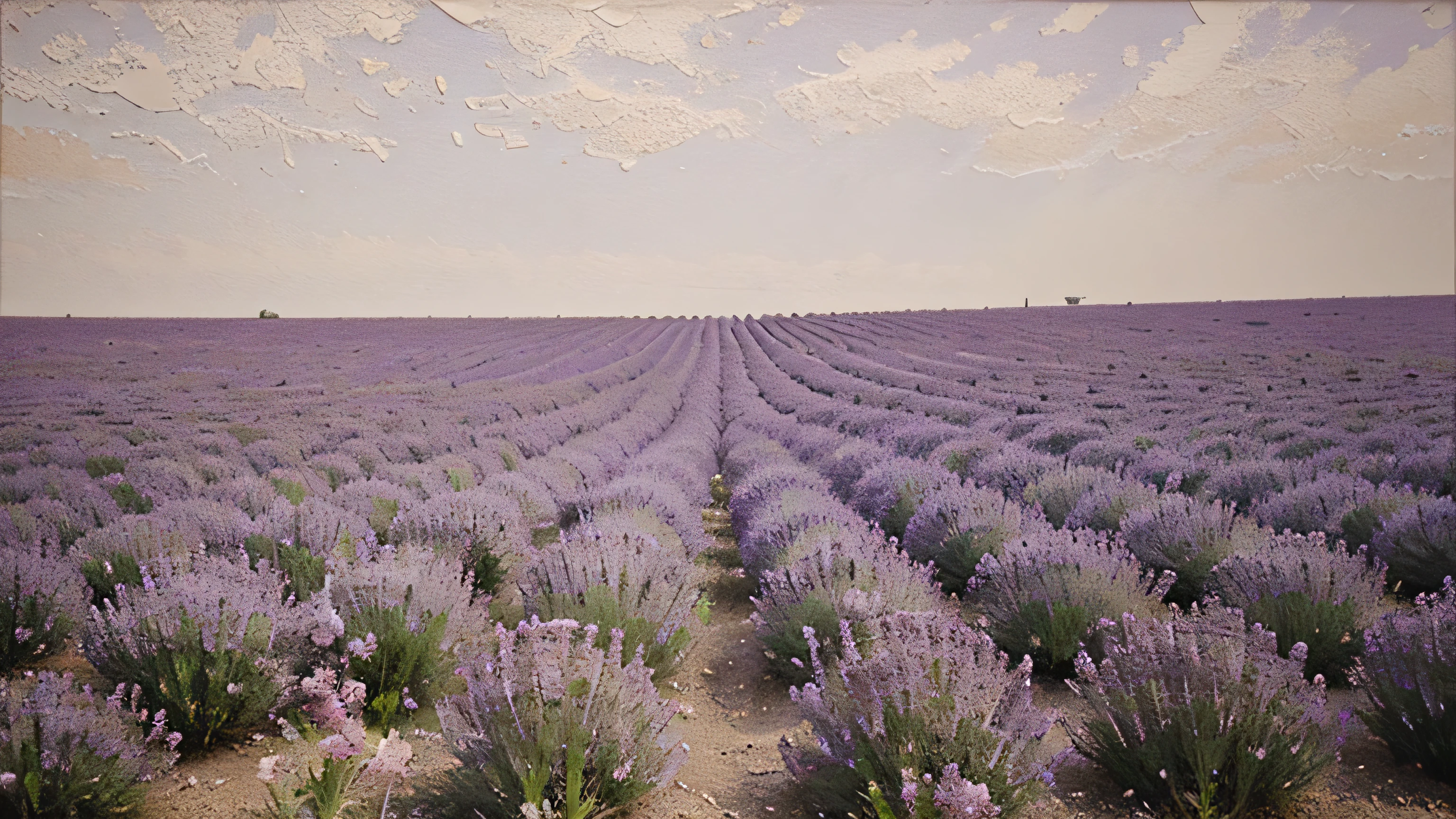 spring abstract painting, full of lavender, vintage look