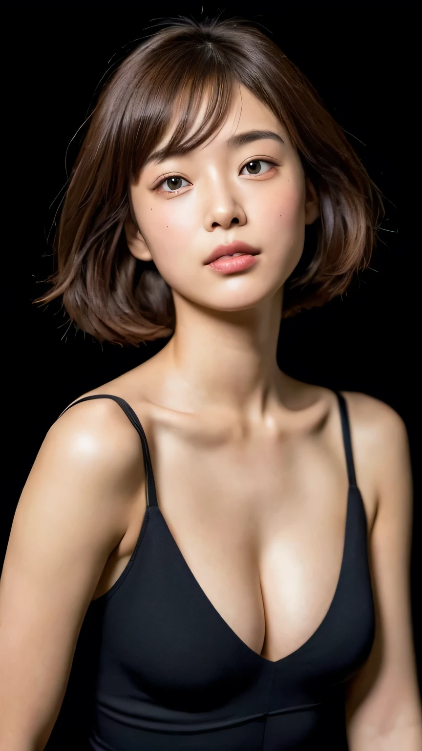 Sculpting sexy poses, (masterpiece:1.3), (8k, Realistic, RAW Photos, highest quality:1.4), (1 girl), Beautiful Face, Realistic face, (Detailed face), Beautiful Hairstyles, Shortcuts, (Thin Hair), Realistic eyes, (Fine Eyes),Very beautiful details, Realistic skin, (Fine skin), Beautiful Skin, charm, Ultra-high resolution, Surreal, Very detailed, (Flat Chest:0.5), The Beauty of Japan, (Plump figure), kind, Brown Hair, Cute young Japanese girl, Cute young Japanese girl, (Simple black background), Flat Chest :1.2, Accentuate your cleavage, Stagnation, Wide Shot, (Full Body Shot),Luxurious Belly Meat,spread your thick legs,Artistic Nude Charm,Voluptuous femininity