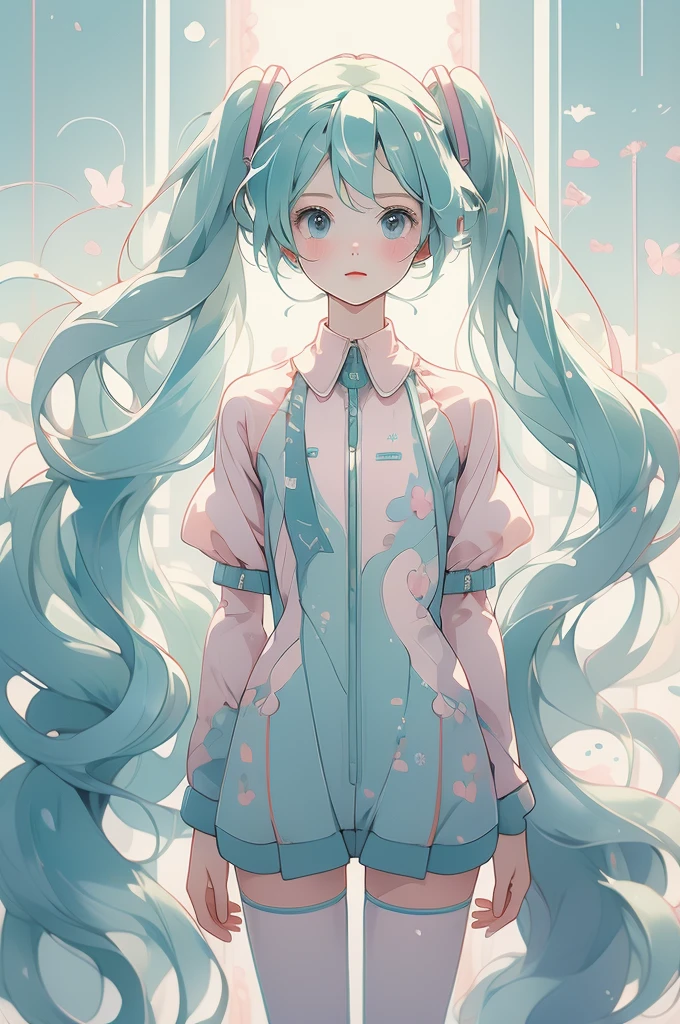 (pastel colour:1.2)、(Cute illustrations:1.2)、(Hatsune Miku)、Future World、Bodysuits、ultra precise detailed