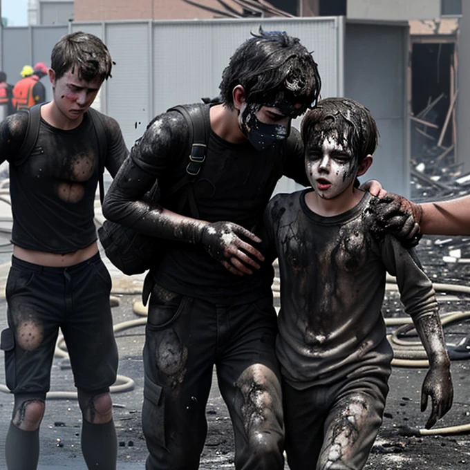 Boy and friend get covered in soot after explosion