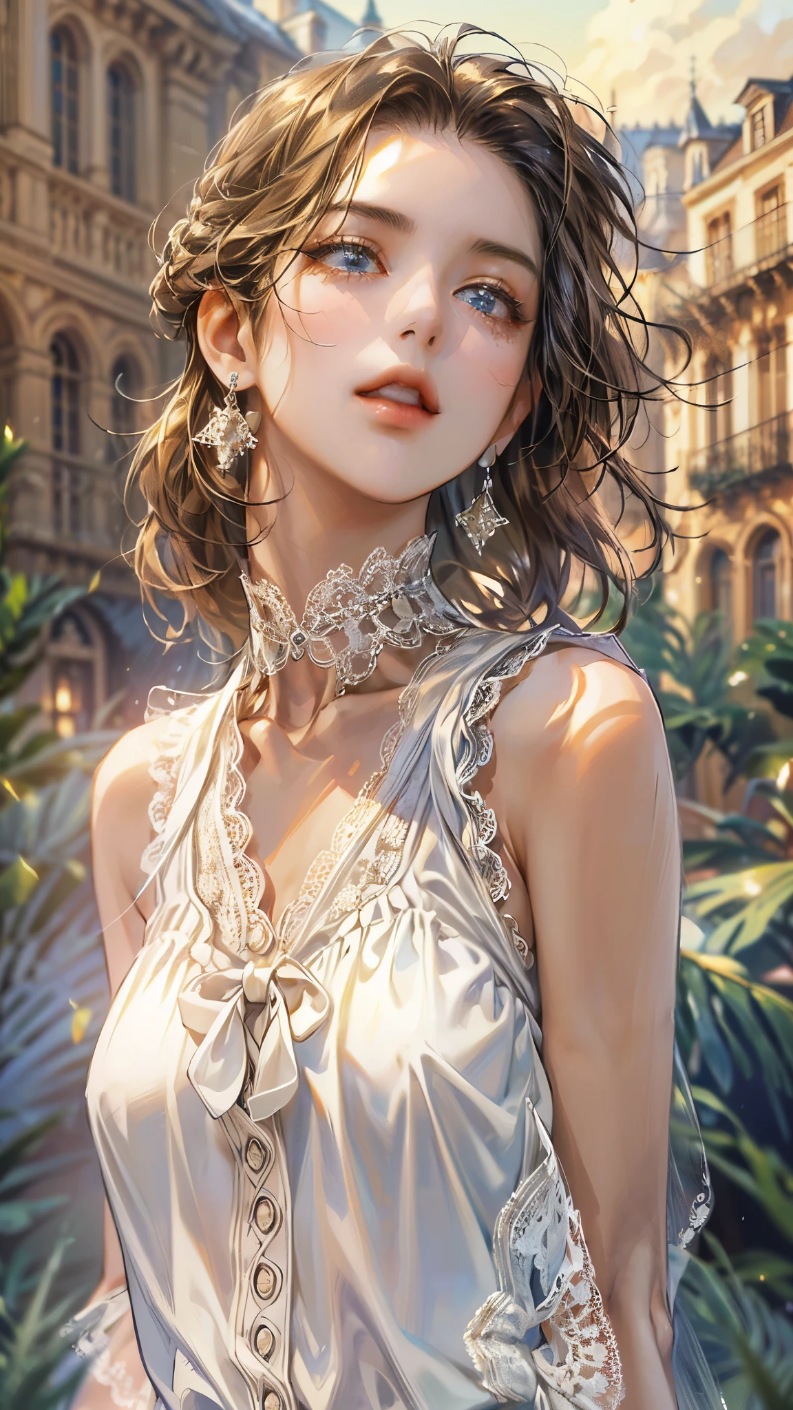 8K ultra hd, masterpiece, ultra quality, a cute girl, cute face, detailed eyes, detailed lip, medium breathe, dress, orange dress, beautiful dress, umbrella in hand, rain effect, wet, evening time, dim light, upper body capture, whole body capture,