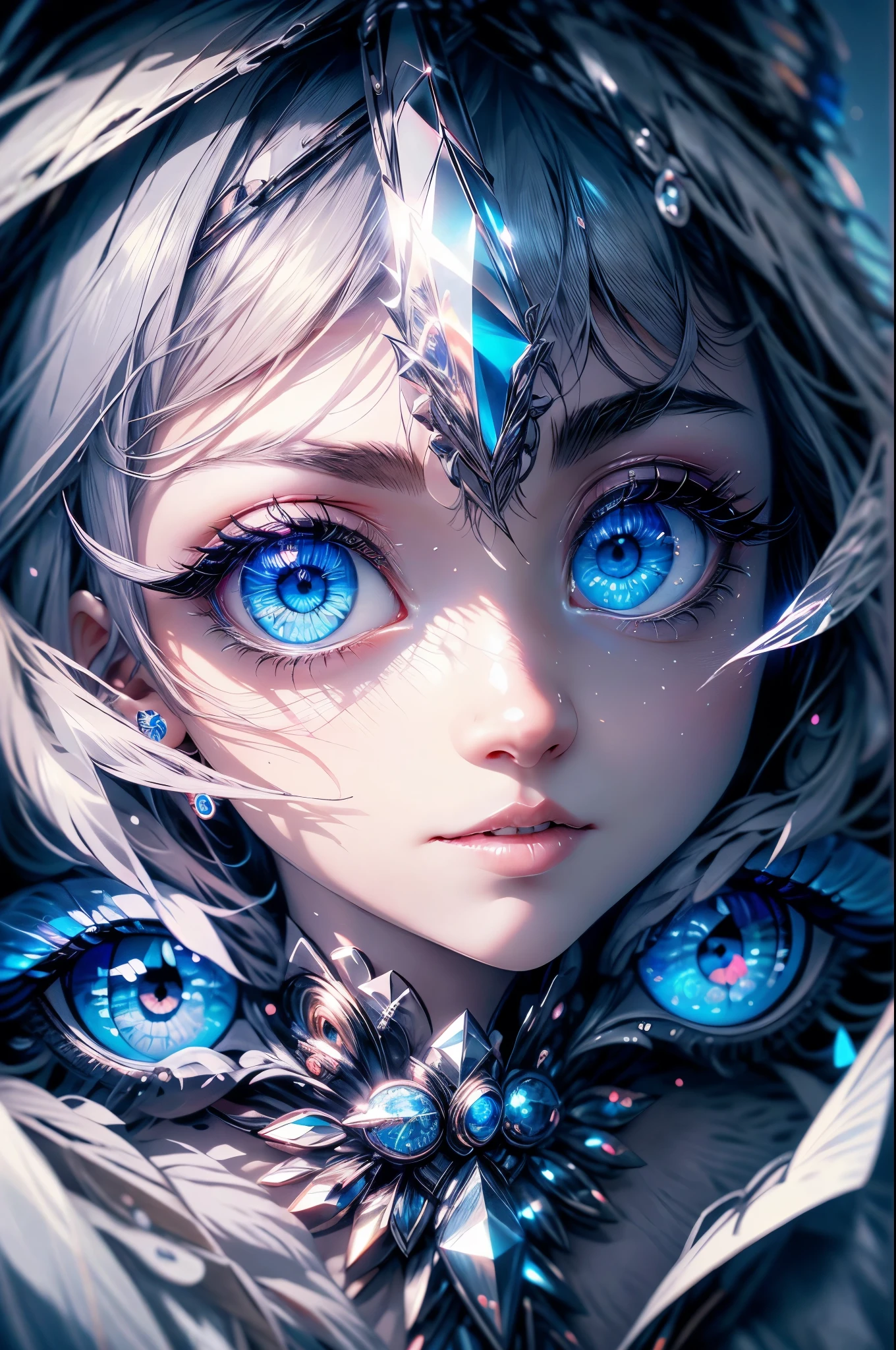 Crystal Eye、Beautiful eyeballs、Glowing eyeball、Focus on the eyes、Masterpiece, Committed to ultra-high definition and vivid colors, Super detailed, Attention to detail, highest quality, 8K, 16K, Exquisite detail, A style that combines romanticism and realism, High resolution, Perfect Anatomy, 