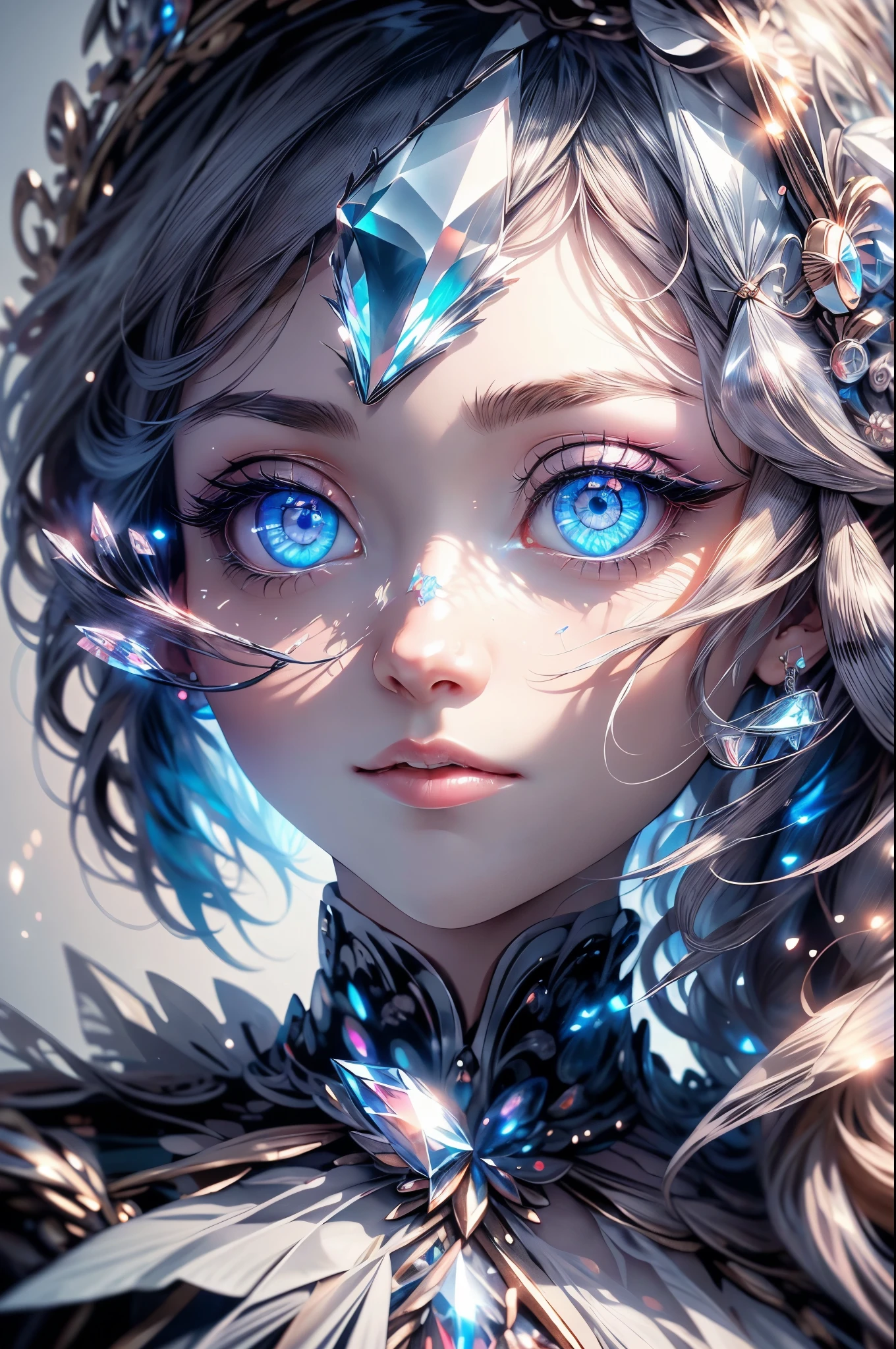 Crystal Shining Eyes、Beautiful eyes、Glowing Eyes、Focus on the eyes、Masterpiece, Committed to ultra-high definition and vivid colors, Super detailed, Attention to detail, highest quality, 8K, 16K, Exquisite detail, A style that combines romanticism and realism, High resolution, Perfect ???????, 
