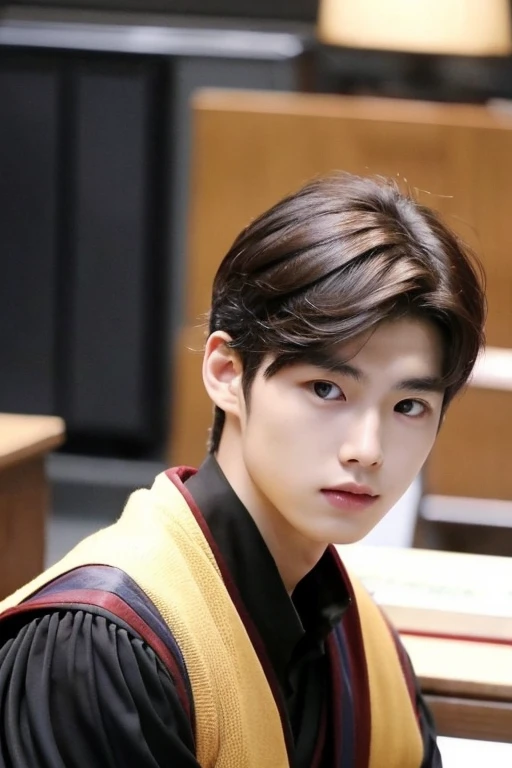 Korean Hot male law school student, is handsome and intelligent a liftle buffy. long dark brown black hair. Looks a little bit like lee jong suk