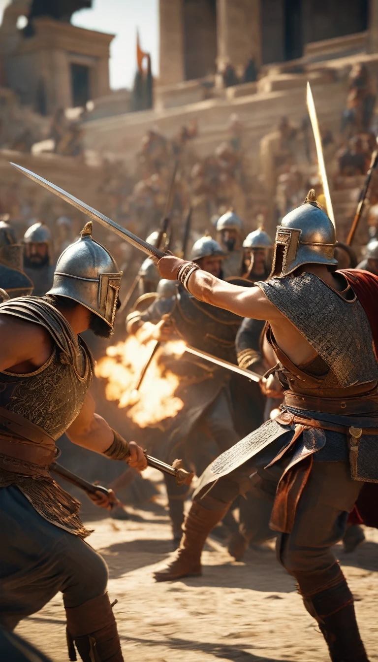 An intense moment capturing the pivotal turning point of the battle, with the Greeks rallying against the Persian onslaught, detailed face, detailed face expressions, natural face expressions, face in detail, asymmetrical faced, fair and smooth skin, detailed hands, detailed fingers, masterpiece, cinematic lighting, physically based rendering, lens flare, award winning rendering, perfect rendering detail, 8K, realism, detailed background, everything in detail, cinematic shot, dynamic lighting, 75mm, Technicolor, Panavision, cinemascope, fine details, 8k, HDR, realism, realistic, key visual, film still, superb cinematic color grading, depth of field,