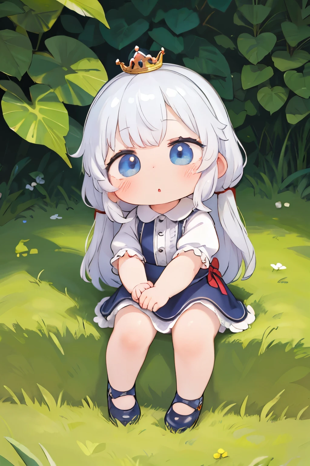 Photorealistic、Chibi Girl Doll(Wearing a crown woven from white claw grass、Cute Shoes)