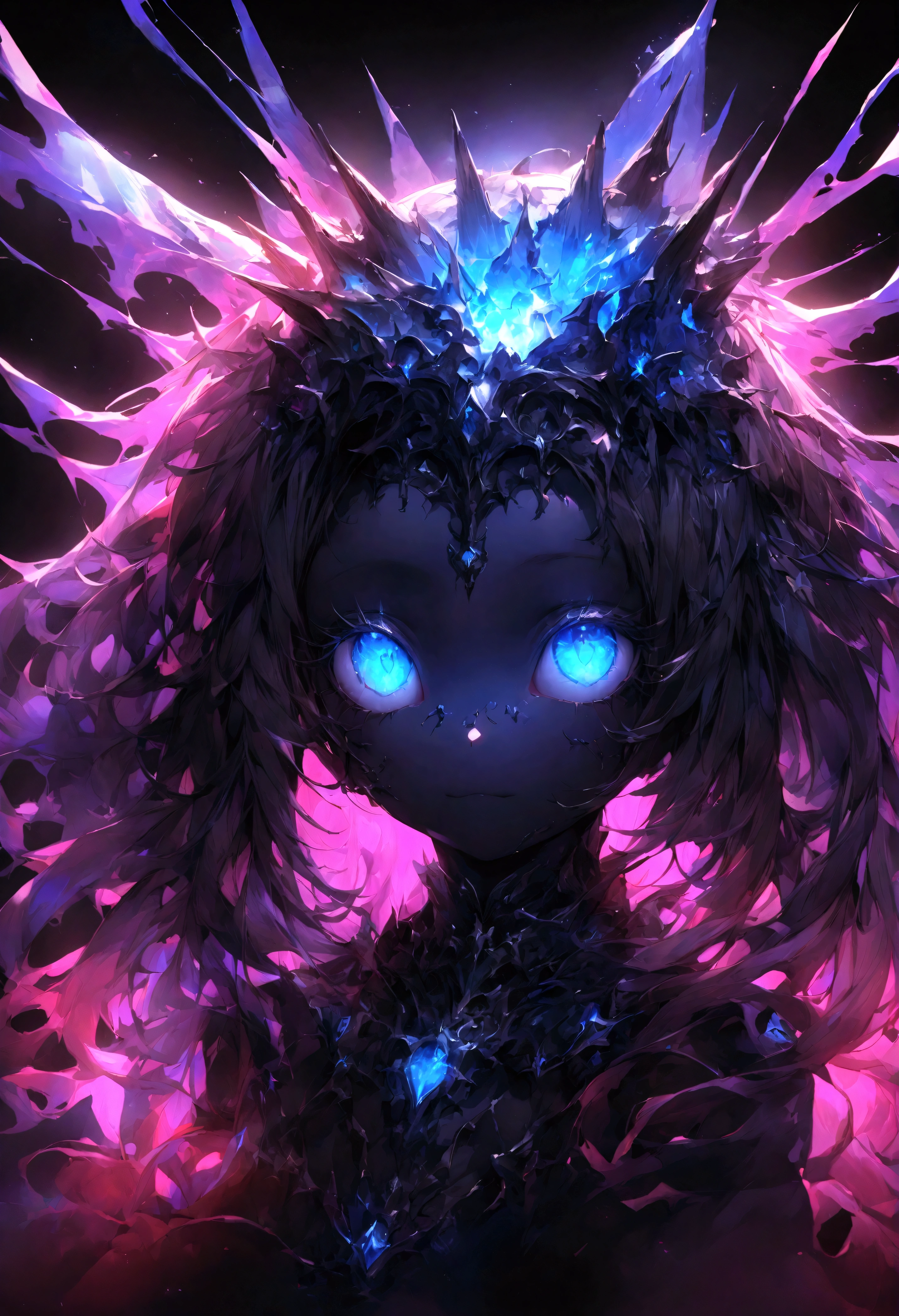 Black cat、icon、Transparent black background、Black crown、Beautiful blue eyed cat、Rin々Funny face、beautiful、blue Moon、Lots of blue light、ファンタジーBlack cat,Facial close-up enhancement,AmbiLight,The colors are vivid and bright,Black background,haze,Detailed depiction,Rich details,Explosion of imagination,Surreal,Ultra-realistic,masterpiece,8k,Light,Tyndall effect