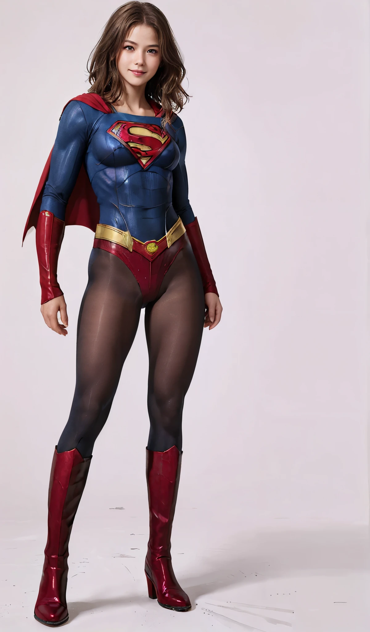 No background、(((Beautiful legs in black tights.)))、(((Legally express the beauty of your smile)))、((((Make the most of your original images)))、(((Supergirl Costume)))、(((Beautiful short bob hair)))、(((suffering)))、(((Please wear black tights....、Wear red boots)))、((Best image quality、8k))、((highest quality、8k、masterpiece:1.3))、(((Preserve background )))、Sharp focus:1.2、Beautiful woman with perfect figure:1.4、Slim Abs:1.2、Wet body:1.5、Highly detailed face and skin texture、8k