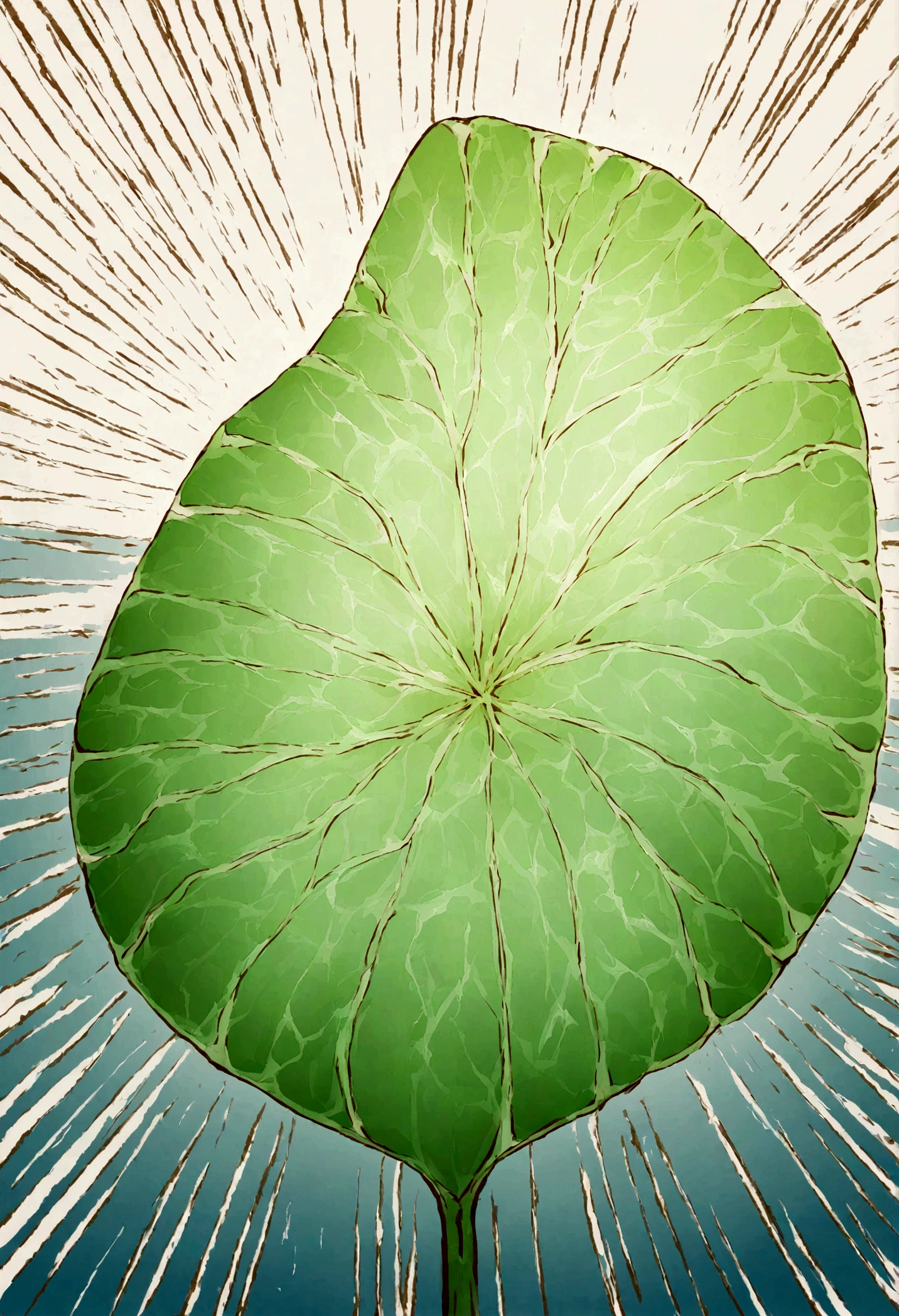 ((Only one lotus leaf))，Kaneko，green，vein，Glass texture、Light，Light谱Light， Gradient translucent glass melt, Caustic lines, Clean