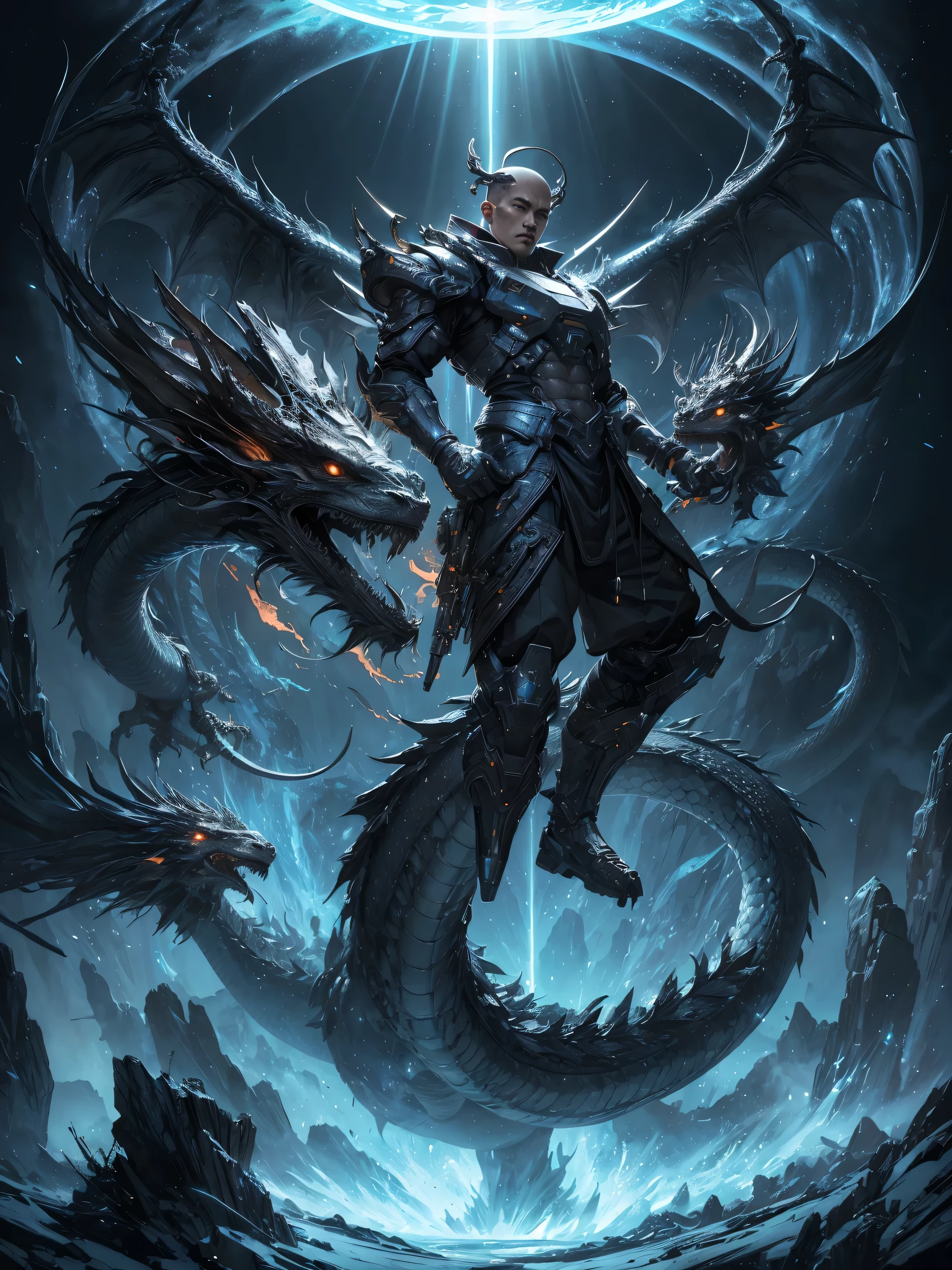 cool-headed chineese dragon sets halo to the light of heaven, Hyper-detailed, ultra-realistic, hyper-realistic, ultra-detailed, HD Upscaled, realistic image, realistic skin, realistic skin textures, --v6