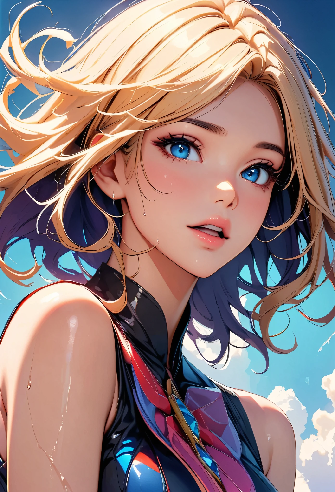 hot gaze, Hot, Rui々Beautiful lips, Glossy, Open Mouth, Leaking sigh, Ultra-high resolution, Accurate, Textured skin, Face Up Shot:1.2, Surrealism, The beauty and danger of growing from a girl to an adult, A symbol of miraculous beauty.
