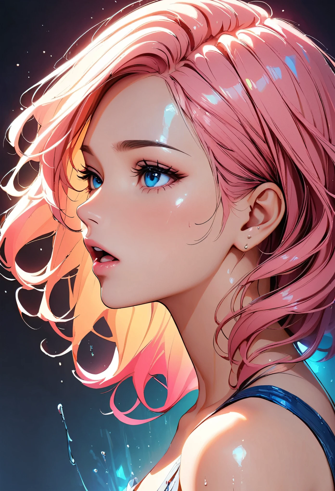 hot gaze, Hot, Rui々Beautiful lips, Glossy, Open Mouth, Leaking sigh, Ultra-high resolution, Accurate, Textured skin, Face Up Shot:1.2, Surrealism, The beauty and danger of growing from a girl to an adult, A symbol of miraculous beauty.