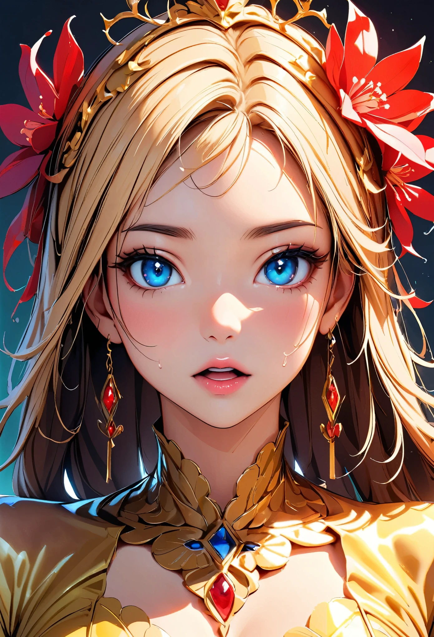 hot gaze, Hot, Rui々Beautiful lips, Glossy, Open Mouth, Leaking sigh, Ultra-high resolution, Accurate, Textured skin, Face Up Shot:1.2, Surrealism, The beauty and danger of growing from a girl to an adult, A symbol of miraculous beauty.