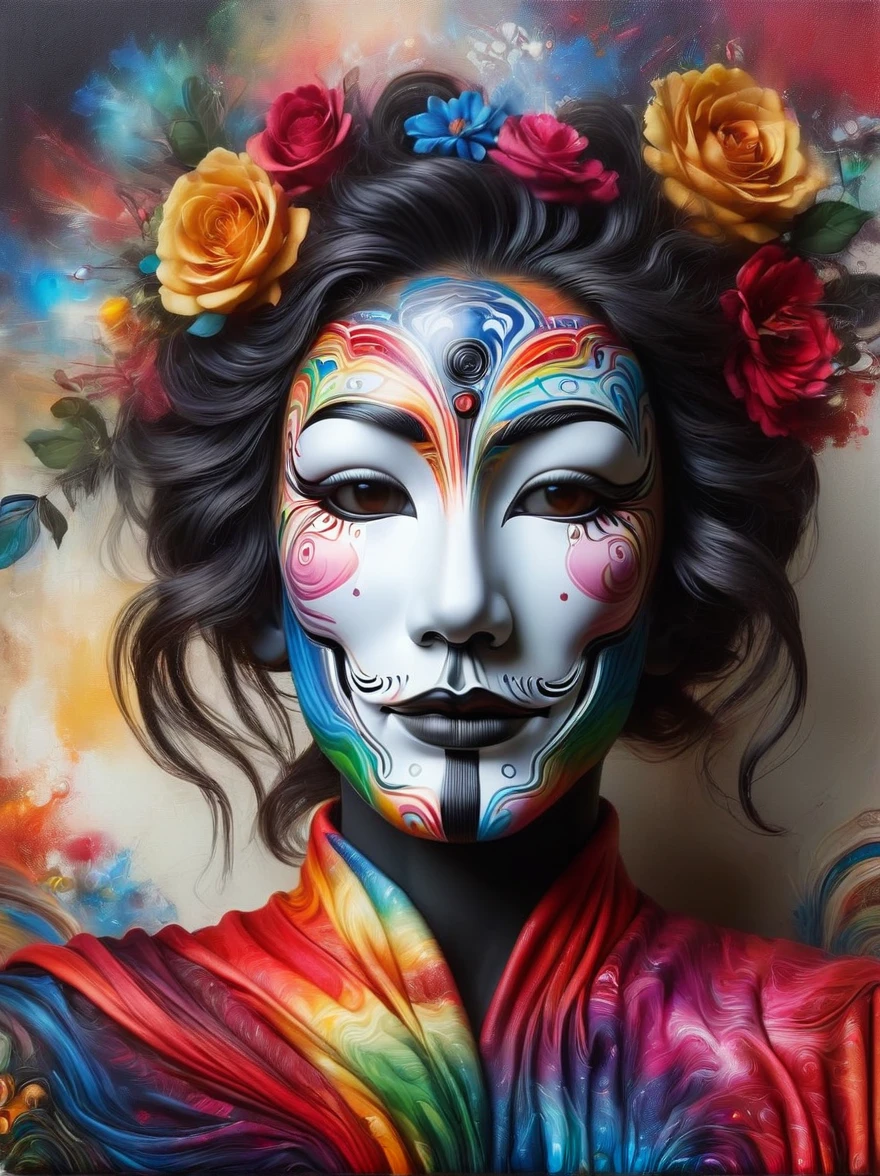 A vividly colored hyperrealistic portrait of an anonymous figure with a lively personality. The painting captures intricate details and textures that reflect the intensity of a true-to-life character. His features are brought to life with rich and bold colors. The piece is inspired by the precision and detail found in award-winning photography, specifically that taken with a Canon EOS R5 in a studio setting. Note that the subject of the portrait is not a public figure or celebrity, but rather a representation of an engaging character.