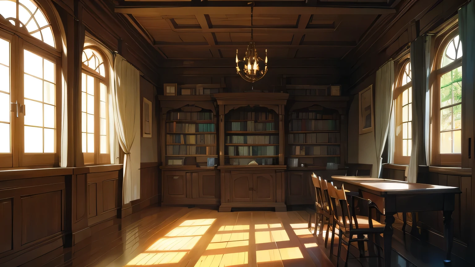 An old, quiet, quaint library with no one around.