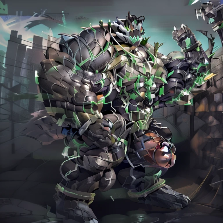 solo, MONOMASA, (gigantic muscles), 8K, Masterpiece, highres, future fiction. Detailed head, Detailed Body, full body, Detailed abs, wearing crNanosuit, big muscle (pecs, triceps, traps) unusually developed muscular body, body full of huge muscles. showing off muscles, pectorales enormes. Exaggeratedly huge muscles. Gigachad Muscular, gigantic muscles, Colossal giant NANOSUIT over a battlefield,
The claws are sharp,
Sharp teeth,
Spread wings, have big wings.
nj5furry, micro city, nj5furry, hyper penis (black color), long legs, symbiote, Spider pattern