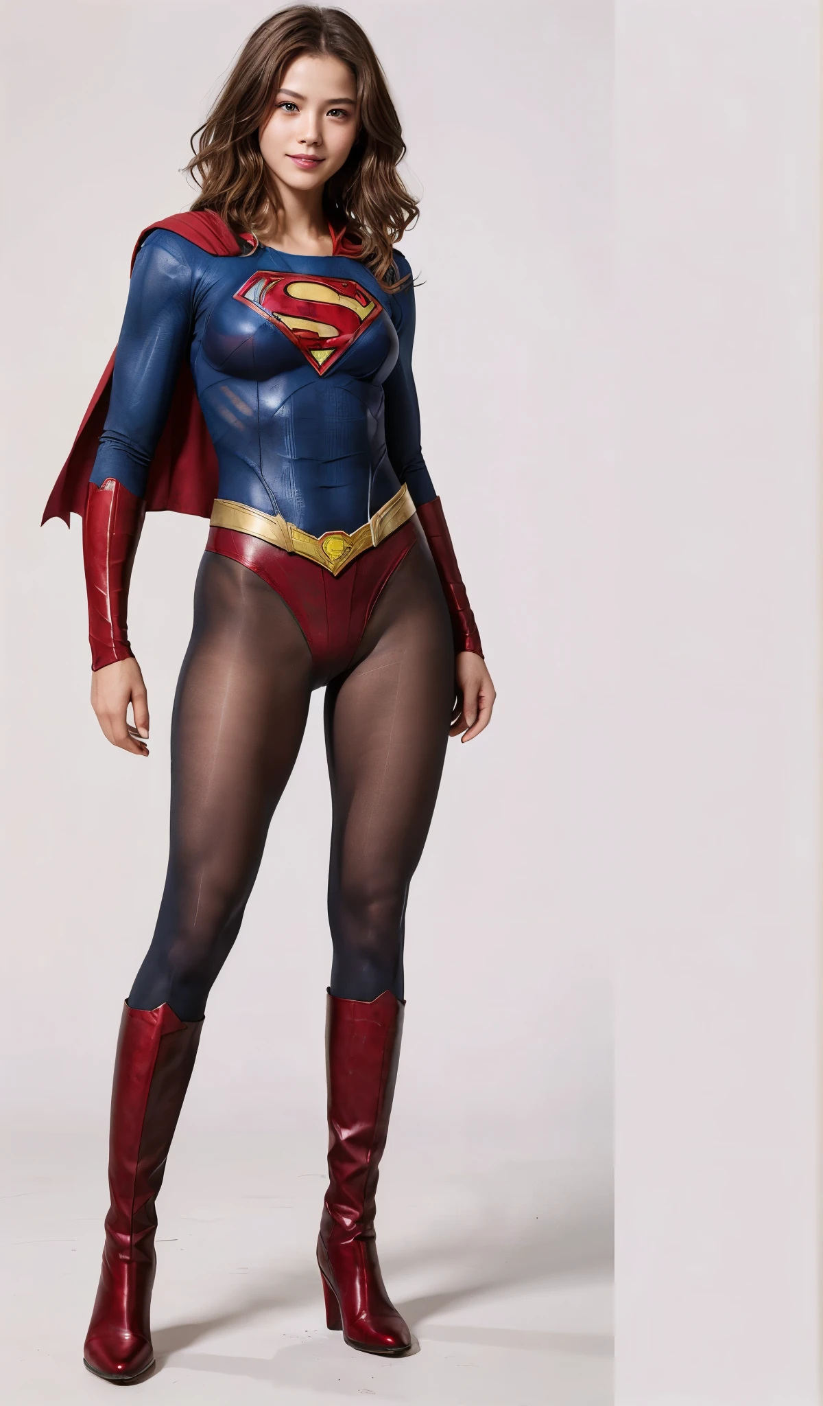 No background、(((Beautiful legs in black tights.)))、(((Legally express the beauty of your smile)))、((((Make the most of your original images)))、(((Supergirl Costume)))、(((Beautiful short bob hair)))、(((suffering)))、(((Please wear black tights....、Wear red boots)))、((Best image quality、8k))、((highest quality、8k、masterpiece:1.3))、(((Preserve background )))、Sharp focus:1.2、Beautiful woman with perfect figure:1.4、Slim Abs:1.2、Wet body:1.5、Highly detailed face and skin texture、8k