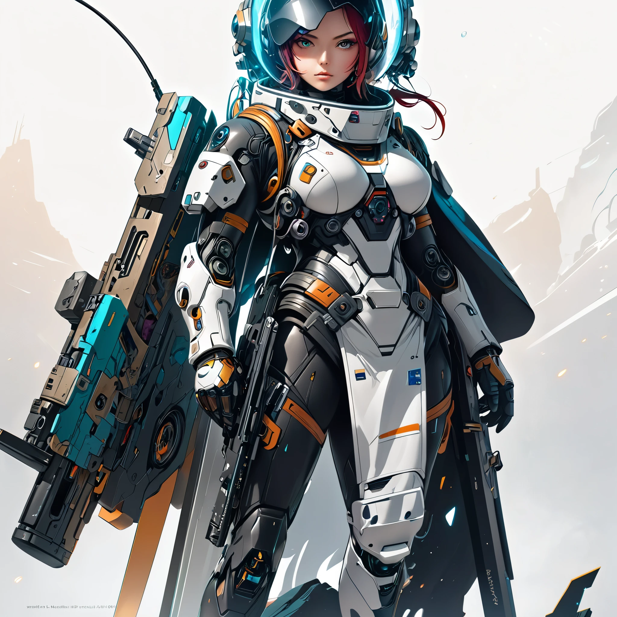 Fractal geometry、Fractal Art、Large sword,Holding a gun in his hand、Female、helmet、Detailed face、Best Quality、astronaut、Mechanical Suit、anime art wallpaper 4k, 、anime art wallpaper 4k, Anime Art Wallpapers 8K, Anime Style 4k, 4K Detailed Digital Art, Highly detailed digital art in 4K,white　background、 Amazing artwork in 8K, Beautiful Art UHD 4K, Digital Cyberpunk Anime Art, rossdraws cartoon vibrant、modern art