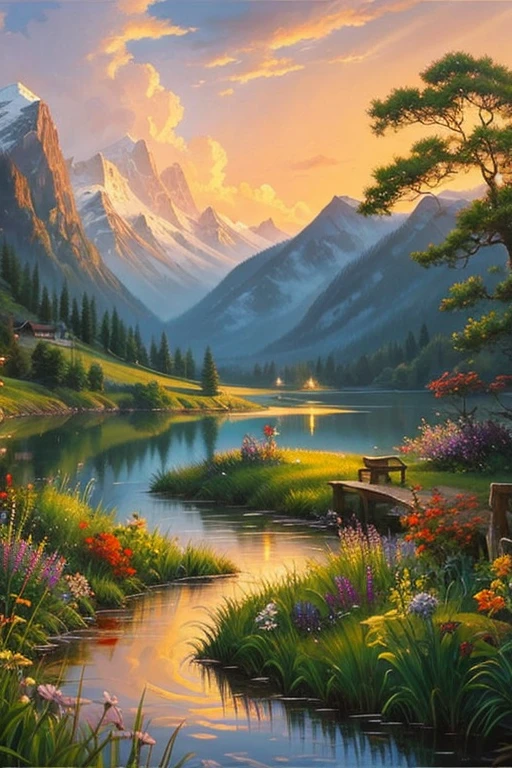highest quality、Landscape painting、evening、nature、Beautiful views