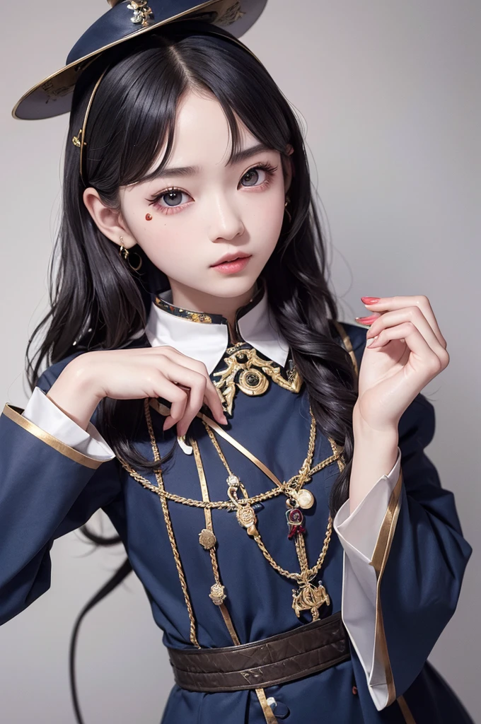 Photorealistic,(masterpiece, best quality:1.1),
(ultra highres, ultra-detailed:1.2) ,Cute Jiangshi,16yo,pale skin,navy hair,wavy short hair,parallel eyebrows,