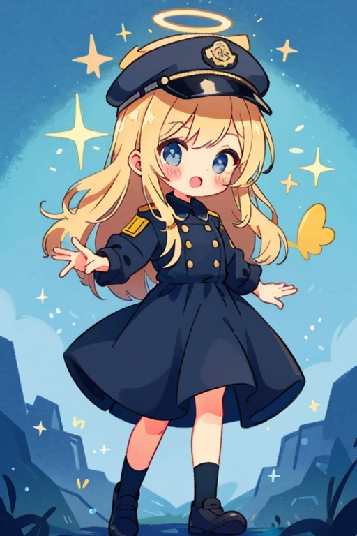 Halo、girl、Sparkling circle、slender、Two Corners、Black clothes、Black Dress、Uniform cap