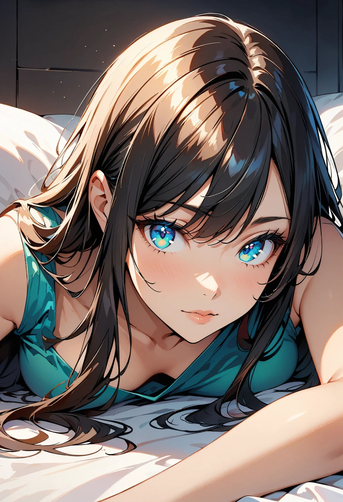 beautiful woman lying down, bewitching, fantastic, worldview, abstract, design