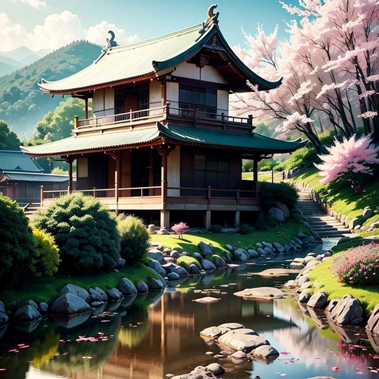 Imagine yourself immersed in mesmerizing videos that capture the essence of nature'Tranquility. as the camera pans over breathtaking landscapes, You find yourself in a picturesque setting. Lush green hills, Decorated with bright leaves, Stretch out as far as the eye can see. The gentle hills create a pleasant rhythm., Evoking a sense of peace and harmony.
In the foreground, A pristine river meanders through the landscape, The clear sea reflects the deep blue sky. Quiet river flow、シーンにTranquilityの雰囲気を加える, I invite you to immerse yourself in my calming embrace.
The enchanting Kinkakuji Temple amid this idyllic setting, Exudes an air of simplicity and harmony with nature. Its elegant design is、Blends seamlessly into your surroundings, Make it an integral part of this enchanting landscape. Bamboo Houseは聖域として機能します, find solace、Providing a place to experience the beauty of the natural world.
While watching the video, Notice the delicate cherry blossoms decorating the landscape. These exquisite flowers, Commonly known as Sakura, Paint the scene in shades of pink and white. The breeze is blowing, Cherry blossoms dancing in the wind, Create a mesmerizing spectacle. The petals rotate and sway gracefully., Ephemeral Beauty、Reminds me of life'A fleeting moment.
Immerse yourself in this mysterious world, Harmonious Interplay of Green Hills, Meandering river, Bamboo House, and桜は魅惑的な自然の交響曲を作り出します. Immerse yourself in video, and、Immerse yourself in the serene beauty of this landscape, Awaken a sense of tranquility and wonder within your soul. --automatic