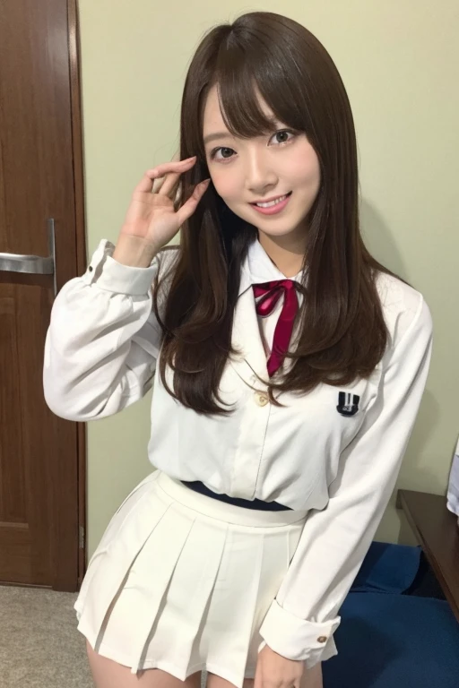 Gravure idol pose Hotel uniform White clothes high resolution Not too small bust Black Mini Skirt Skirts should be shortened