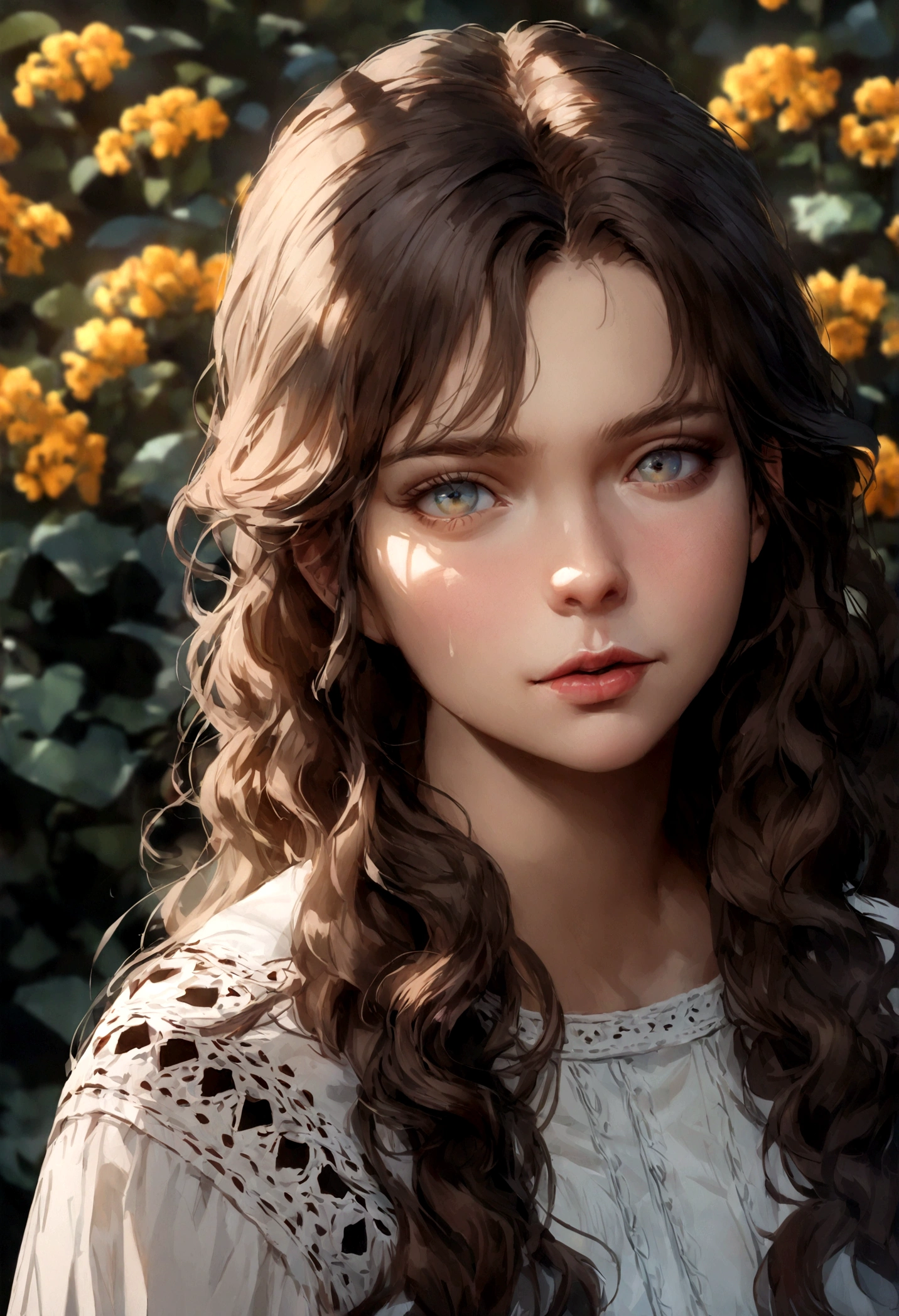 Adolescente sexy aux traits Irish , Peau blanche avec des taches de rousseur sur le visage, Brown and wavy hair. Avec des yeux d'un bleu profond.,8k.Tout le corps. debout (A hyper realistic) (film) (8k)