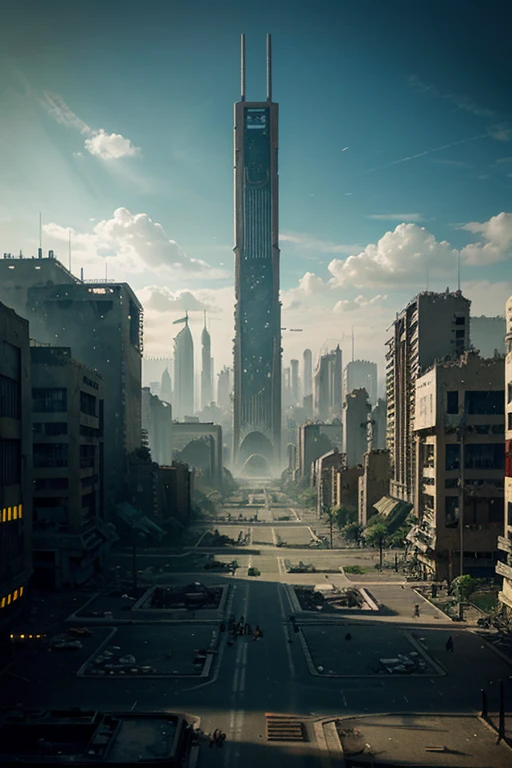 highest quality、A ruined futuristic city、dim、Surrealism