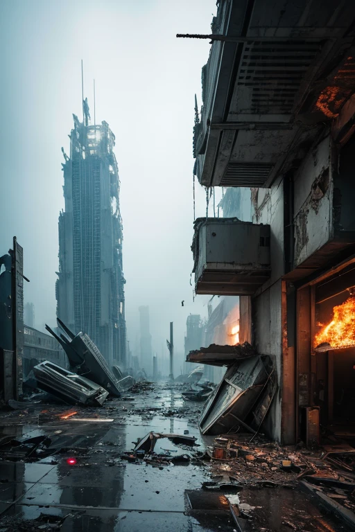 highest quality、A ruined futuristic city、dim、Surrealism