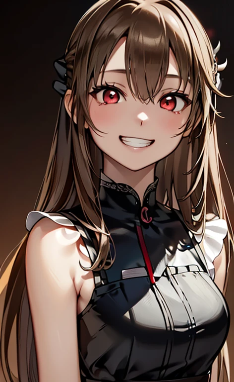 (Photorealistic:1.4)、(asuna,20-year-old:1.5),(masterpiece、lens flare:1.5、spot light:1.2、Exquisite beautiful eye:1.5,portlate),(kind eyes、tareme:1.2),(Demure:1.2)
、Cute Face、 3D Face、(light brown hair:1.5)、(straight hair:1.3),(1 woman)、(Red eyes:1.2)、(upper body)、(grin:1.5)、(head tilt) ,(Cute face:1.2),(flat chest),(half closed eyes:1.2),kind face,(neck holder white red lace frilled gothic lolita),(black background:1.5)、(glowing eyes:1.3)、()、 Neat and clean、Adorable、Slim Body(Tareme:1.5),Shiny Hair、(Glowing pink Skin)、Nijisketch,Manga,beautifuljapanesewoman
