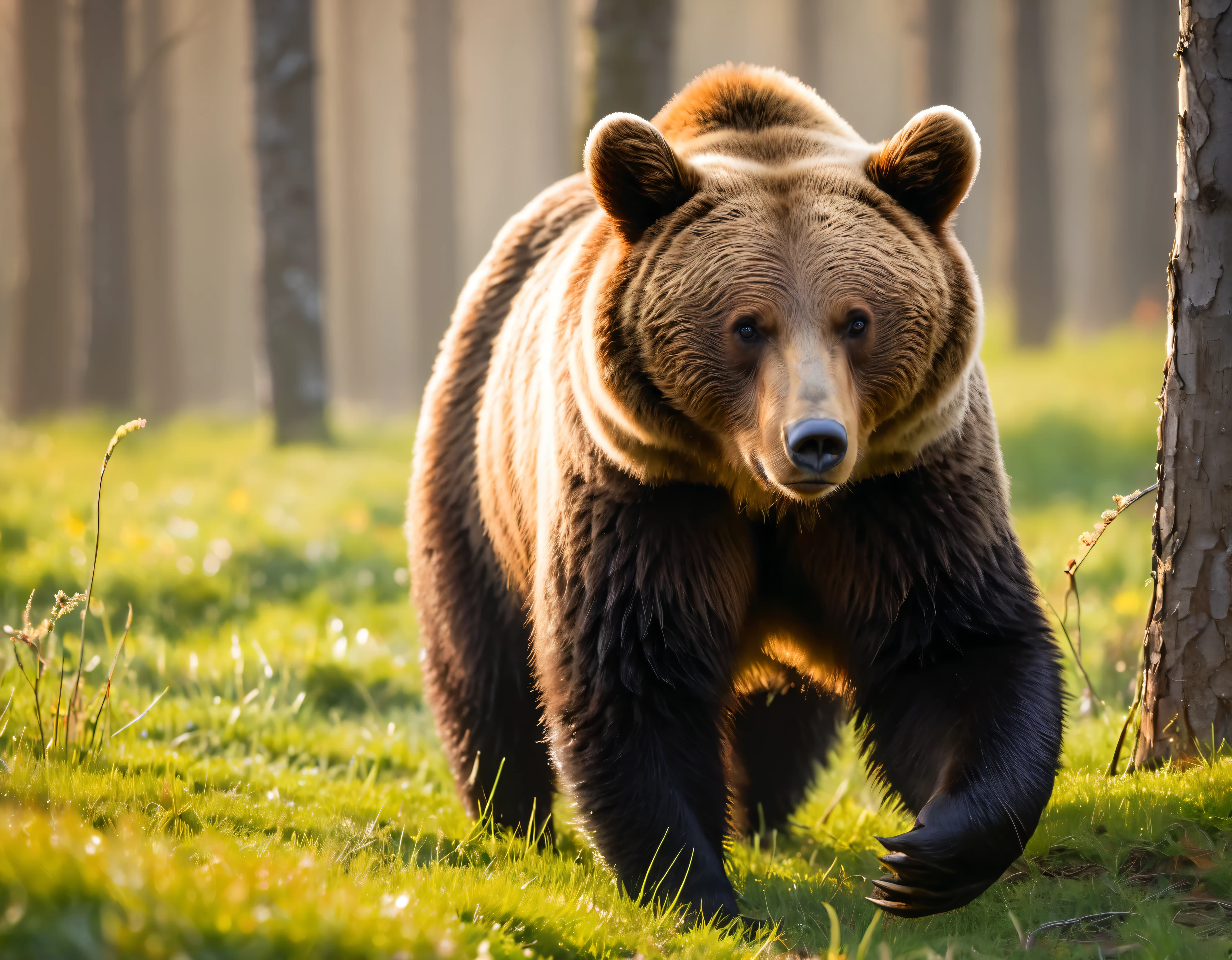 (spring morning), ((Obra de arte, maximum quality, superdefinição, High definition)), A bear waking up from its winter sleep on a spring morning,