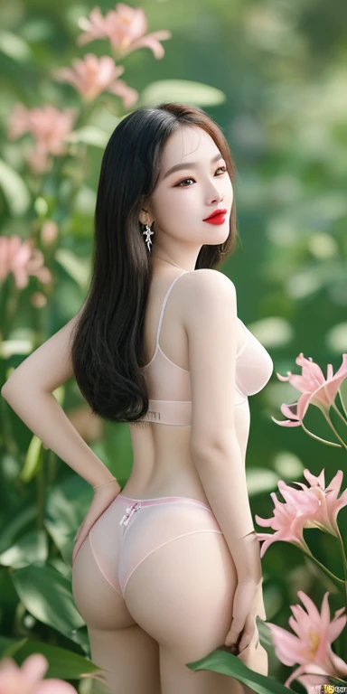 Beautiful girl: siêu dễ thương;
Age: from 18-20 years old;
skin: milk white, rosy and flawless;
hair: (Red), smooth, lung linh dưới sunlight, detail;
eye: xanh lam, sexy, youthful, trong trẻo, siêu detail, elegant, charming, trang điểm high solution, true, bắt eye;
mí eye: delicate, Perfect Beauty;
eyebrow: cong, dear, high solution;
face: beautiful, pure, beautiful like a fairy, light makeup, lovely, Perfect balance, đẹp đến từng detail;
nose: xinh, lovely, cao;
cheekbone: prominent;
lip: charming, (light pink lipstick), son bóng lovely;
răng: Beaming smile, Lily-white;
body: full of youth, Tighten clothes;
accessory: chain, earring, bracelet;
ngực: plump nipples, Deep, toning, vừa vặn với Bra, Protruding nipples;
butt: develop, vừa khít underwear;
Bra: mesh fabric, metal thread, shiny;
shirt: silk fabric is very thin, thắt lưng vải lụa Red, belly exposed;
underwear: shiny leather, colorful, bó sát body, Red tươi;
Fashion style: high-class, Modern 2024, luxurious;
Image quality: non-NSFW, 8K CG HD, high solution, Super nice graphics, professional, detail, colourful, ultrafine, advanced techniques, RAW true;
light: complex color combinations, black gold rays;
sunlight: twinkle, illuminate the girl's body;
Wallpaper: xứ sở thần tiên, colorful flower garden;
(((The photo focuses on the girl's chest and face, surreal, siêu detail, làm prominent các góc cạnh dưới sunlight chói chang)));