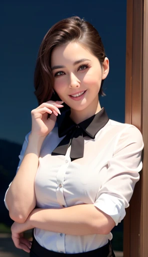 (8k, Photo guy, highest quality, Head'artwork:1.2), (Realistic, photo-Realistic:1.37), Super detailed,
1 girl,Mignon, only,Beautifully detailed skies,Detailed Coffee,night,session,Dating,(Blushing your nose),(smile:1.1),(Mouth closed),Large Breasts, seductive smile, Large opening, Professional Lighting, Sony A7R4, Zesse 50mm F1.8,
Average chest,Beautiful fine details,(Collared shirt:1.1), bow tie,Black Cologne,(short hair:1.2),Flowing Hair 、Marian Rivera beautiful mature actress