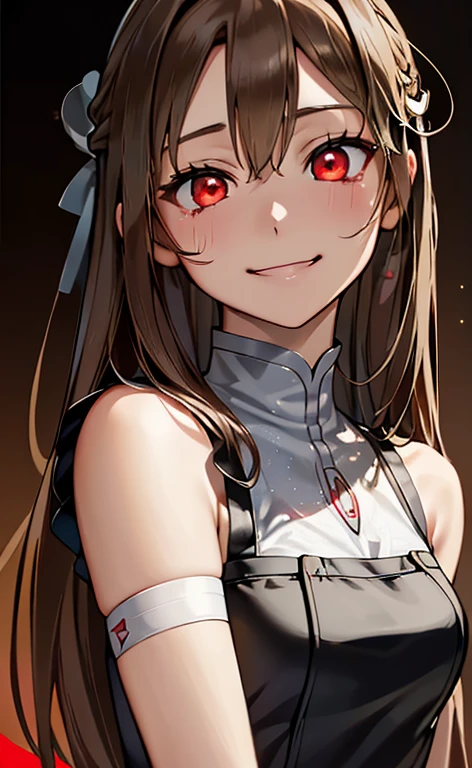 (Photorealistic:1.4)、(asuna,20-year-old:1.5),(masterpiece、lens flare:1.5、spot light:1.2、Exquisite beautiful eye:1.5,portlate),(kind eyes、tareme:1.2),(Demure:1.2)
、Cute Face、 3D Face、(light brown hair:1.5)、(straight hair sidelock:1.3),(1 woman)、(Red eyes:1.2)、(upper body:1.5))、(sad smile:1.5)、(head tilt) ,(Cute face:1.2),(flat chest),(half closed eyes:1.2),kind face,(neck holder white red lace gothic lolita dress),(black background:1.5)、(glowing eyes:1.3)、()、 Neat and clean、Adorable、Slim Body(Tareme:1.5),Shiny Hair、(Glowing pink Skin)、Nijisketch,Manga,beautifuljapanesewoman