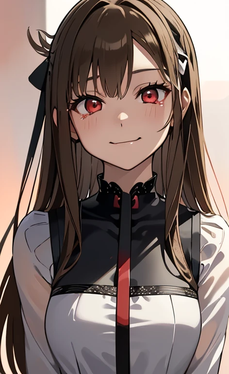 (Photorealistic:1.4)、(asuna,20-year-old:1.5),(masterpiece、lens flare:1.5、spot light:1.2、Exquisite beautiful eye:1.5,portlate),(kind eyes、tareme:1.2),(Demure:1.2)
、Cute Face、 3D Face、(light brown hair:1.5)、(straight hair sidelock:1.3),(1 woman)、(Red eyes:1.2)、(upper body:1.5))、(sad smile:1.5)、(head tilt) ,(Cute face:1.2),(flat chest),(half closed eyes:1.2),kind face,(neck holder white red lace gothic ta dress),(black background:1.5)、(glowing eyes:1.3)、()、 Neat and clean、Adorable、Slim Body(Tareme:1.5),Shiny Hair、(Glowing pink Skin)、Nijisketch,Manga,beautifuljapanesewoman