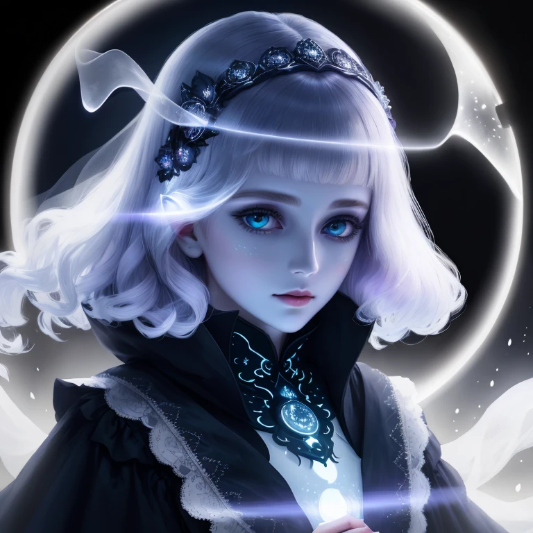 beautiful ghost woman, detailed face, translucent silhouette, midnight, mysterious moonlight, lots of detailed details, clous-up, Night Vision Camera, mysticism, fantasy.
