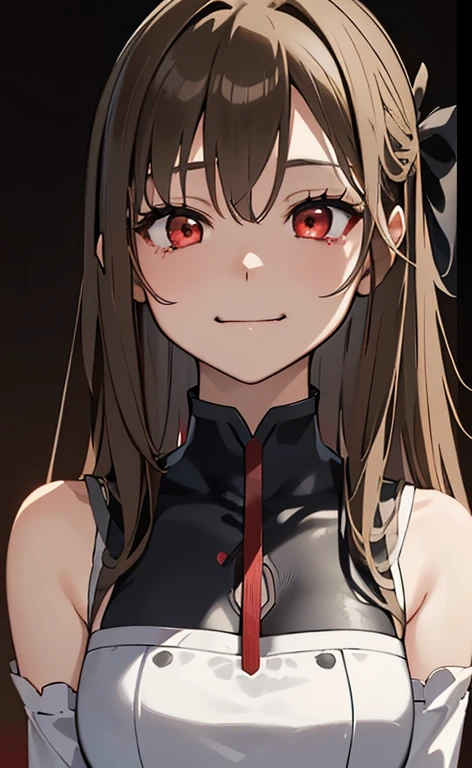 (Photorealistic:1.4)、(asuna,20-year-old:1.5),(masterpiece、lens flare:1.5、spot light:1.2、Exquisite beautiful eye:1.5,portlate),(kind eyes、tareme:1.2),(Demure:1.2)
、Cute Face、 3D Face、(light brown hair:1.5)、(straight hair sidelock:1.3),(1 woman)、(Red eyes:1.2)、(upper body:1.5))、(sad smile:1.5)、(head tilt) ,(Cute face:1.2),(flat chest),(half closed eyes:1.2),kind face,(neck holder white red lace gothic ta dress),(black background:1.5)、(glowing eyes:1.3)、()、 Neat and clean、Adorable、Slim Body(Tareme:1.5),Shiny Hair、(Glowing pink Skin)、Nijisketch,Manga,beautifuljapanesewoman