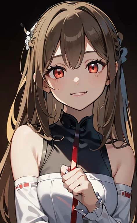 (Photorealistic:1.4)、(asuna,20-year-old:1.5),(masterpiece、lens flare:1.5、spot light:1.2、Exquisite beautiful eye:1.5,portlate),(kind eyes、tareme:1.2),(Demure:1.2)
、Cute Face、 3D Face、(light brown hair:1.5)、(straight hair sidelock:1.3),(1 woman)、(Red eyes:1.2)、(upper body:1.5))、(fingersmile:1.5)、(head tilt) ,(Cute face:1.2),(flat chest),(half closed eyes:1.2),kind face,(neck holder white red lace gothic ta dress),(black background:1.5)、(glowing eyes:1.3)、()、 Neat and clean、Adorable、Slim Body(Tareme:1.5),Shiny Hair、(Glowing pink Skin)、Nijisketch,Manga,beautifuljapanesewoman