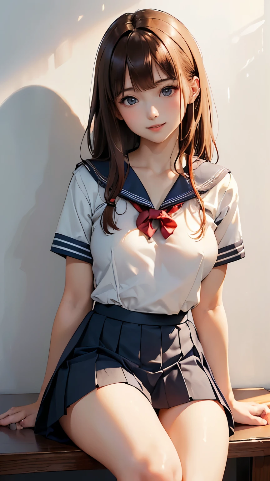 1girl in,Best Quality, masutepiece, hight resolution, ((Sailor Uniform School Uniform Cosplay、)) Pose Seductive、 Twin-tailed、Spread your legs、Open your crotch、