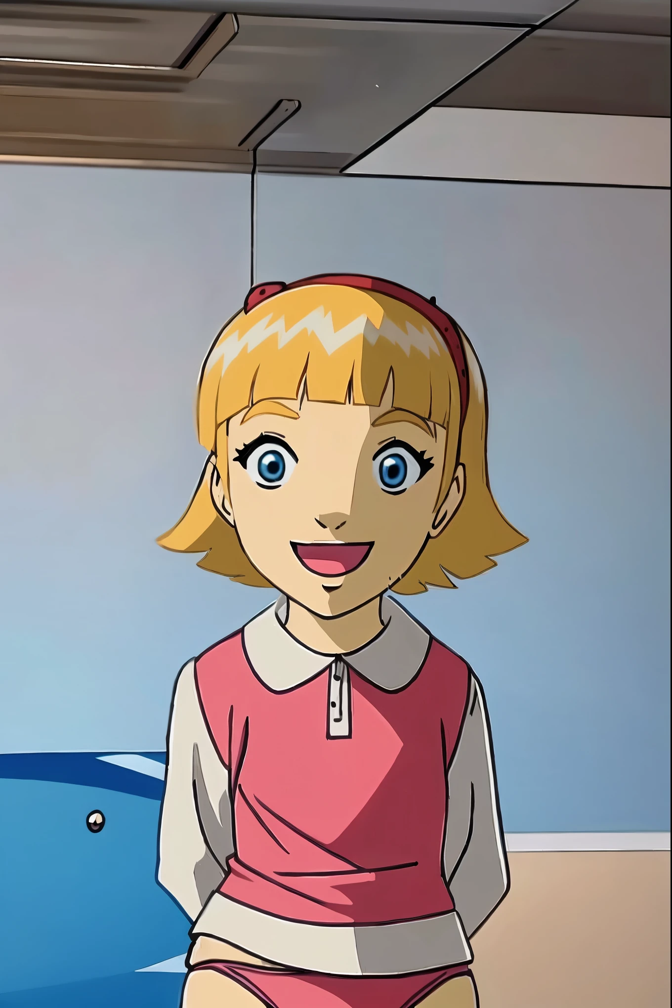 aquapark,W.I.T.C.H., Lillian Hale, short, short hair, white hair, blue eyes, swimsuit, wet, happy