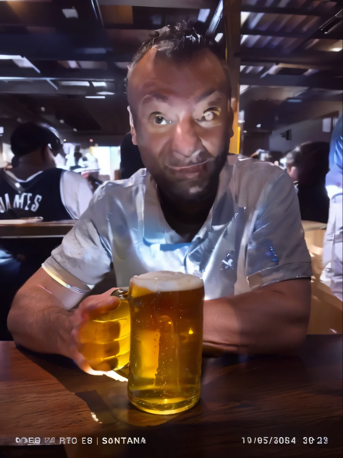 arafed man sitting at a table with a beer in front of him, holding a beer!!, holding a large glass of beer, with a drink, holding a mug of beer, holding beer, drinking a beer, holding a beer, holding the pint of ale, drinking beer, beer mug in hand, with a big head, shot on nikon z9