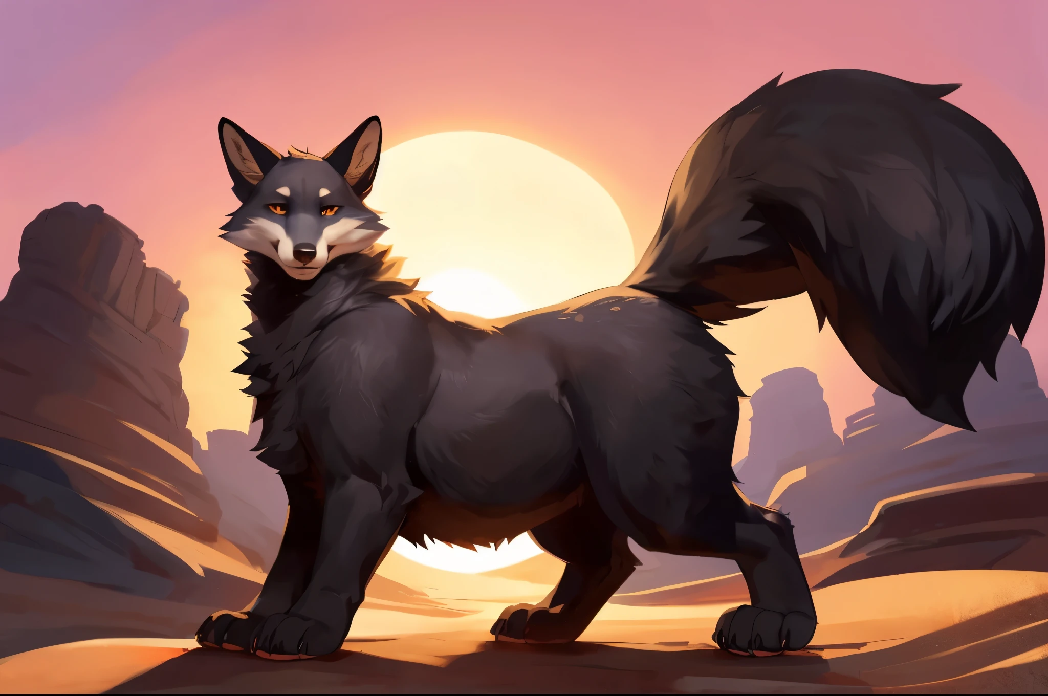 Art by thesecretcave, posted on e621,wolf,feral,quadruped,balls,(solo),seductive,tail,showing butt,sexy,
