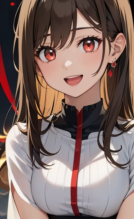 (Photorealistic:1.4)、(asuna,20-year-old:1.5),(masterpiece、lens flare:1.5、spot light:1.2、Exquisite beautiful eye:1.5,portlate),(kind eyes、tareme:1.2),(Demure:1.2)
、Cute Face、 3D Face、(light brown hair:1.5)、(straight hair sidelock:1.3),(1 woman)、(Red eyes:1.2)、(upper body:1.5))、(Open mouth happy smile:1.5)、(head tilt) ,(Cute face:1.2),(flat chest),(),kind face,(neck holder white red lace gothic lolita dress),(black background:1.5)、(glowing eyes:1.3)、()、 Neat and clean、Adorable、Slim Body(Tareme:1.5),Shiny Hair、(Glowing pink Skin)、Nijisketch,Manga,beautifuljapanesewoman